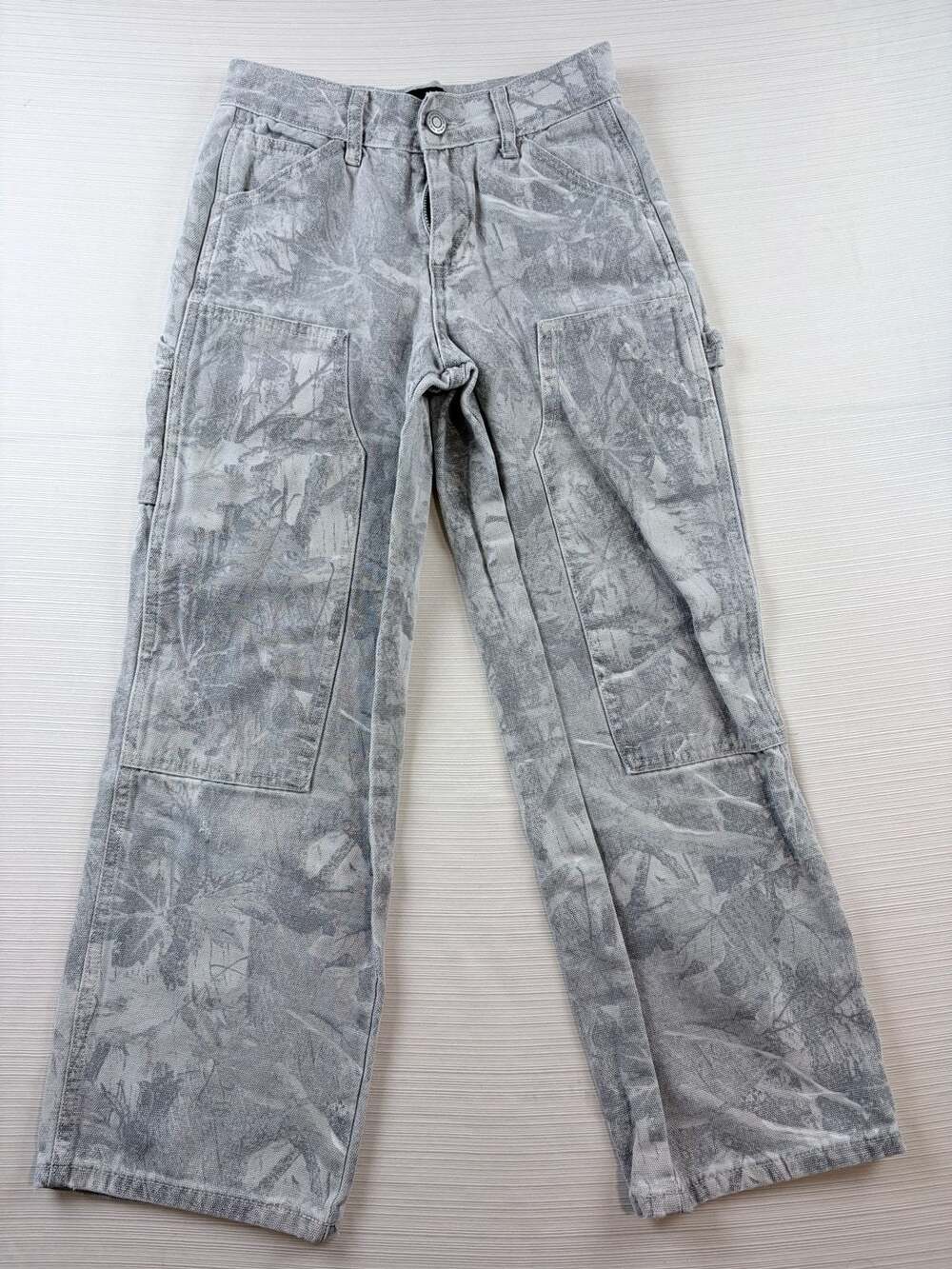 Kids RSQ Camo Carpenter Pants Size 12 Grey Leaf Print